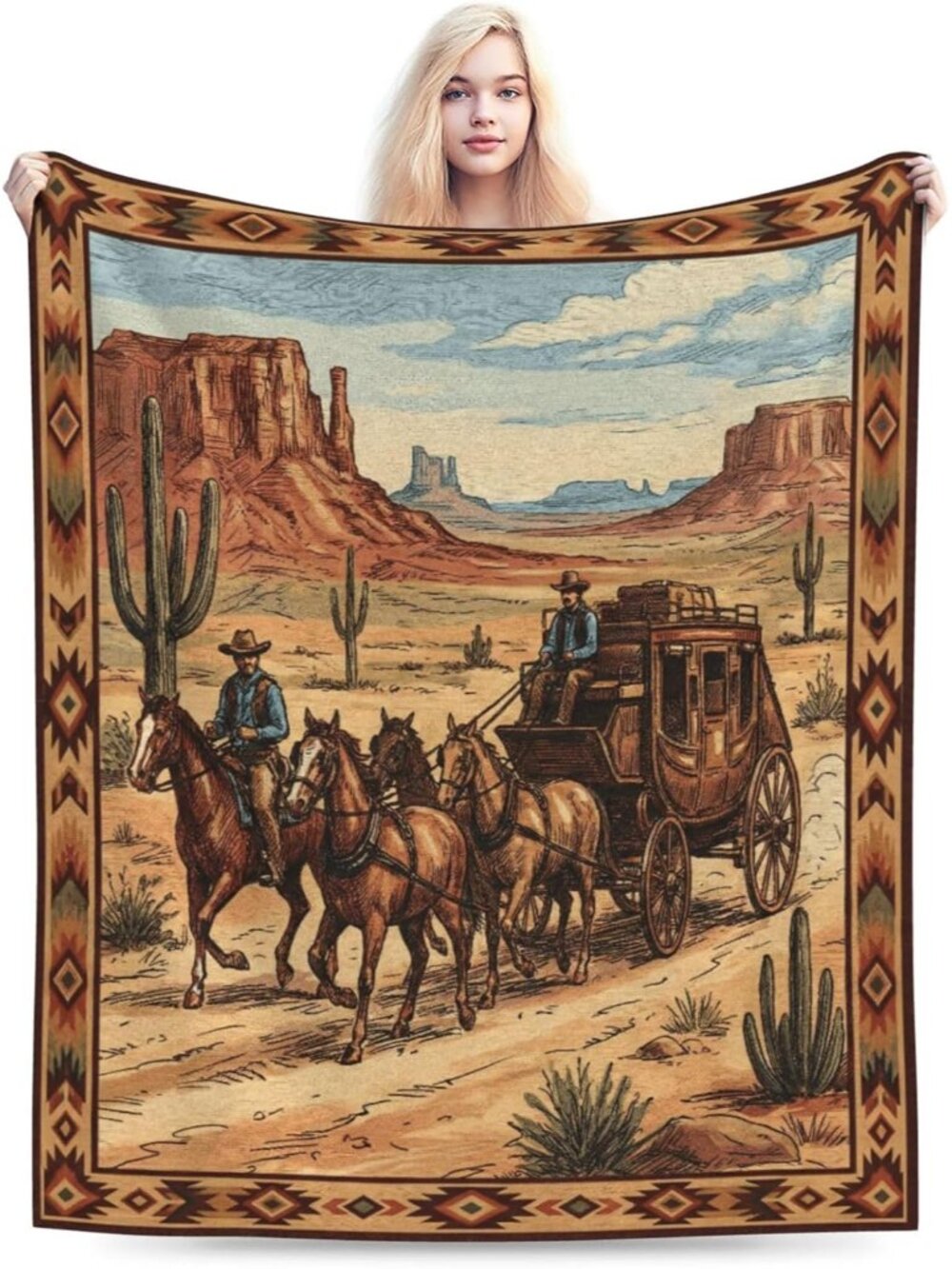 Western Desert Cowboy Throw Blankets All Season Ultra Soft Warm Farmhouse Countr